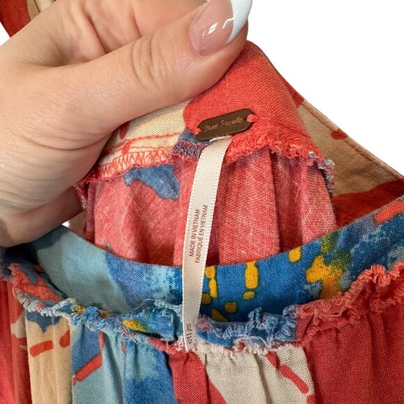 Free People Moonshine Sleeveless Tiered Midi Dress Coral Blue Floral XL Summer - Picture 5 of 12